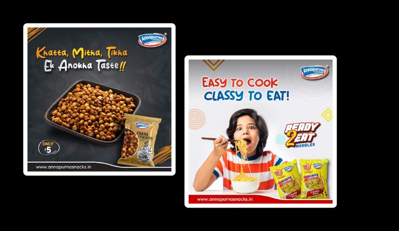 Chana Crackers and ready to eat noodles Advertising for Annapurna Swadisht