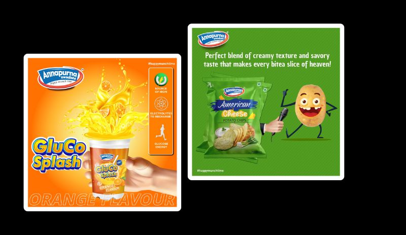 Gluco Splash and potato chips Advertising for Annapurna Swadisht