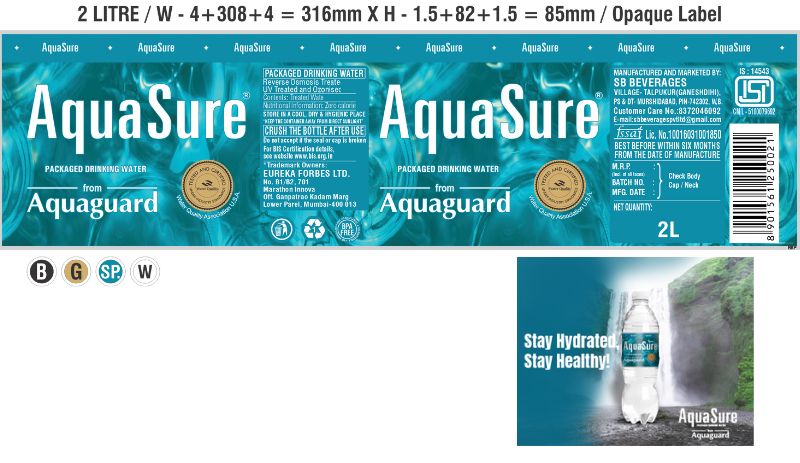 Water bottle packet design for Aquasure
