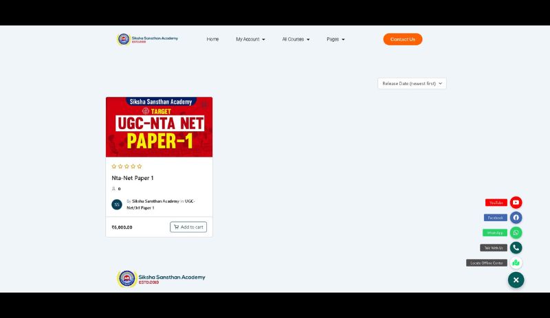 Image of the ecommerce section of the Siksha Sansthan Academy Website