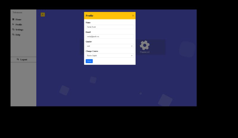 Image of settings Page of Tutorease Website