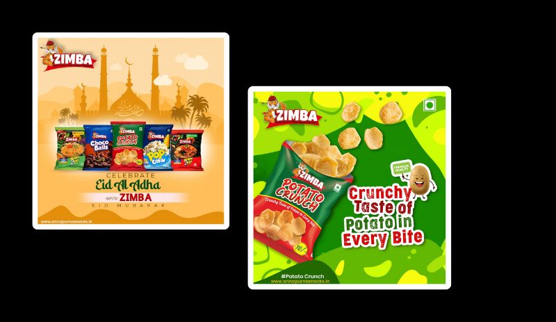 Poster of Zimba's Potato Crunch chips and topical poster on Eid